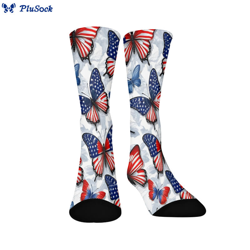 Chaussettes Plusock Grande Taille Papillon Drapeau Américain Quart de Pied - UN - EU37-44(US4-10) - image 5