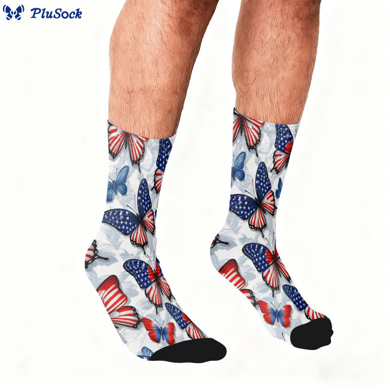 Chaussettes Plusock Grande Taille Papillon Drapeau Américain Quart de Pied - image 0