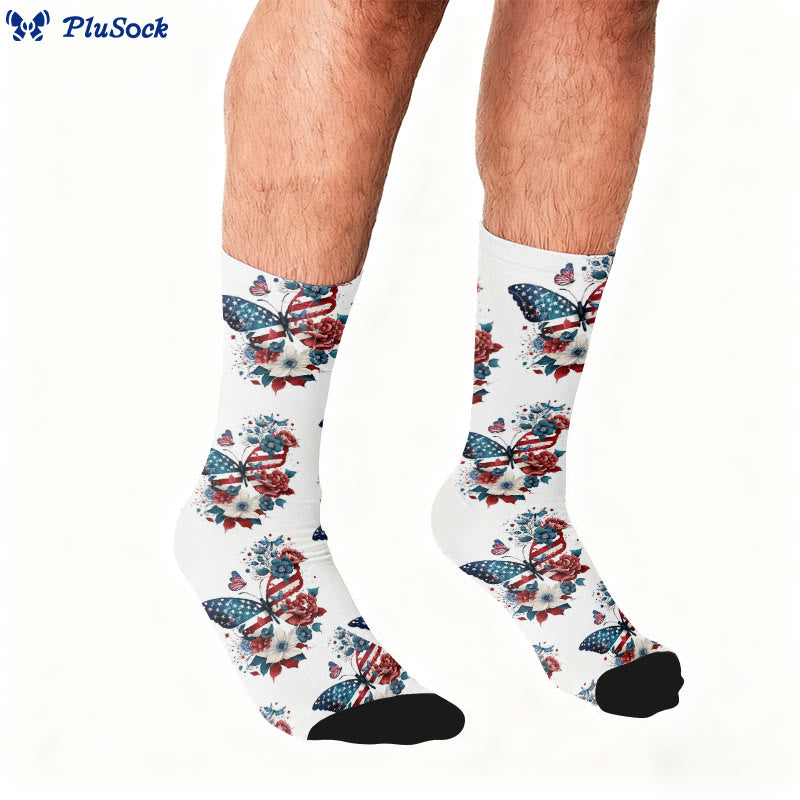Chaussettes Plusock Grande Taille Papillon Drapeau Américain Quart de Pied - image 1