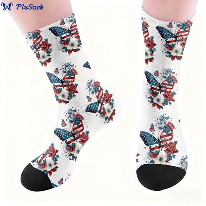 Chaussettes Plusock Grande Taille Papillon Drapeau Américain Quart de Pied - image 8