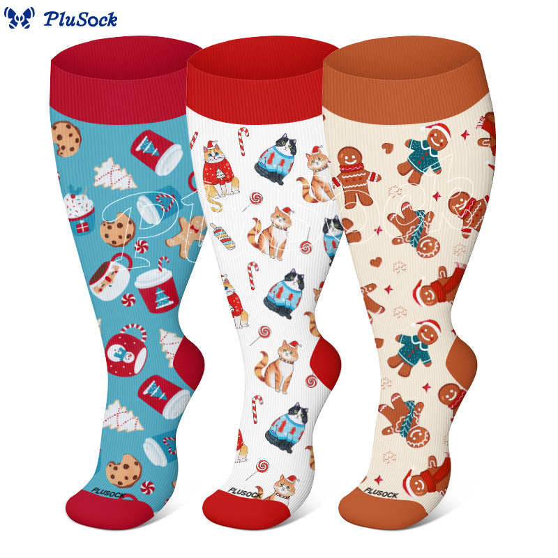Chaussettes de compression adorables de Noël grande taille (3 paires) - image 0