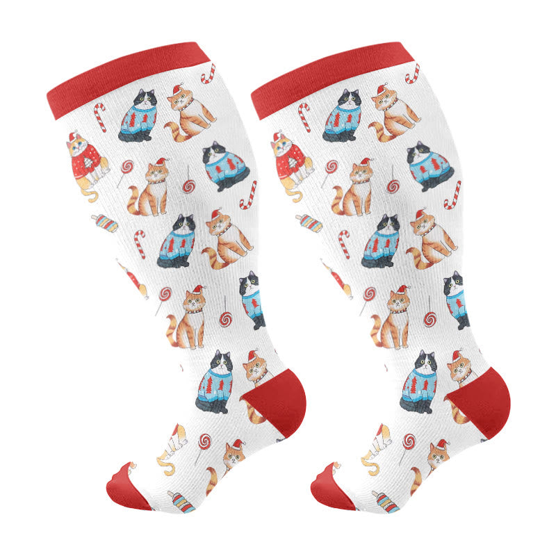 Chaussettes de compression adorables de Noël grande taille (3 paires) - Blanc (1 paire) - 4XL - image 7
