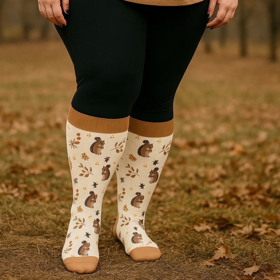 Chaussettes de compression grande taille à imprimé feuilles d'écureuil (3 paires) - image 1