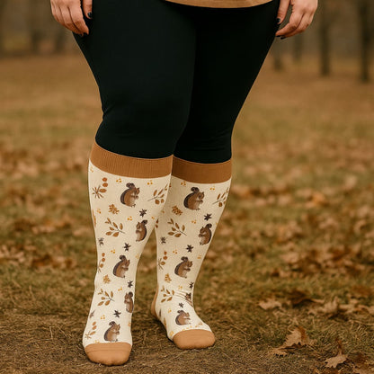 Chaussettes de compression grande taille à imprimé feuilles d'écureuil (3 paires) - image 1