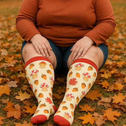 Chaussettes de compression grandes tailles à motif de feuilles d'érable et de champignons (3 paires) - image 2