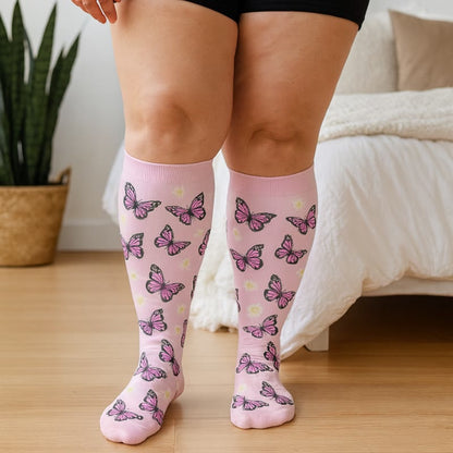 Chaussettes de compression grande taille motif papillon et fleurs (3 paires) - image 1