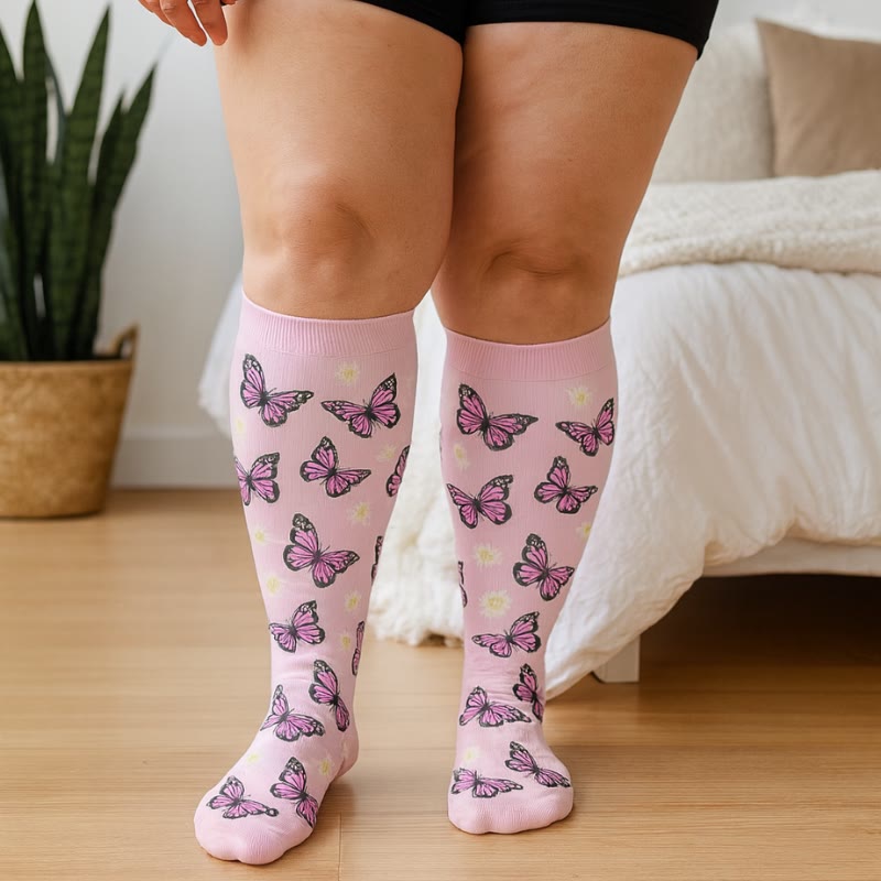 Chaussettes de compression grande taille motif papillon et fleurs (3 paires) - image 1