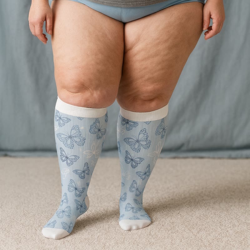Chaussettes de compression grande taille motif papillon et fleurs (3 paires) - image 2