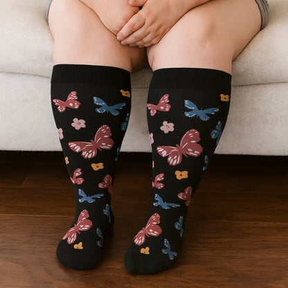 Chaussettes de compression grande taille motif papillon et fleurs (3 paires) - image 3