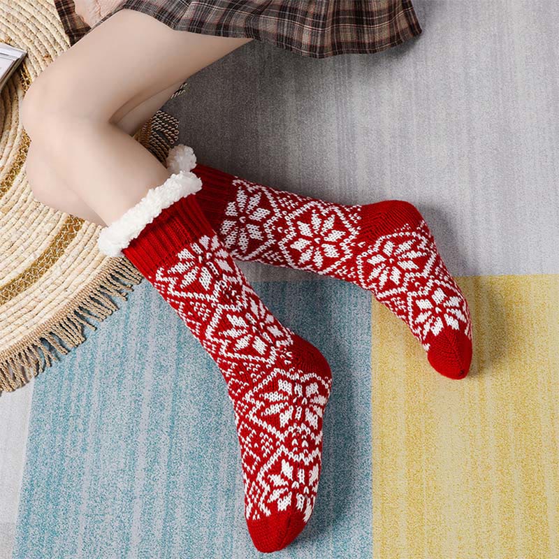 Chaussettes-chaussons de Noël à flocons de neige - Rouge - 40(US4-7) - image 2