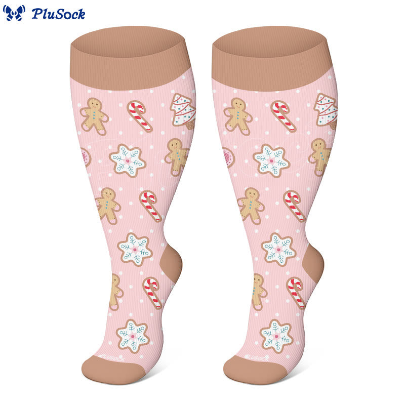 Chaussettes de compression Grande Taille Bonhomme de neige, Élan, Bonhomme en pain d'épice - image 3