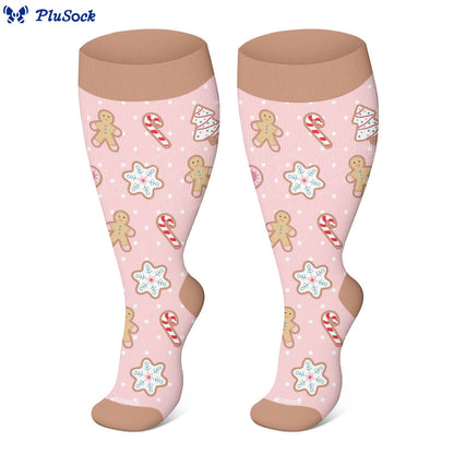 Chaussettes de compression Grande Taille Bonhomme de neige, Élan, Bonhomme en pain d'épice - image 3
