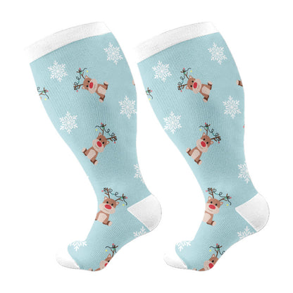 Chaussettes de compression Grande Taille Bonhomme de neige, Élan, Bonhomme en pain d'épice - Bleu - 4XL - image 5