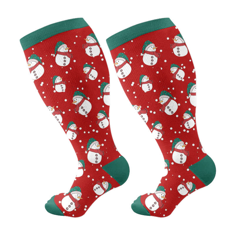 Chaussettes de compression Plusock Grande Taille Bonhomme de neige, Élan, Bonhomme en pain d'épice - Rouge - 4XL - image 6
