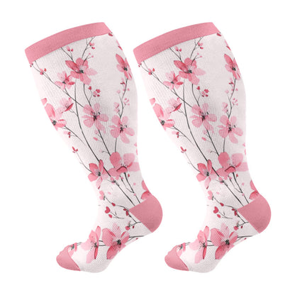 Chaussettes de compression Plusock Grande Taille à fleurs harmonieuses - Rose foncé - 4XL - image 7