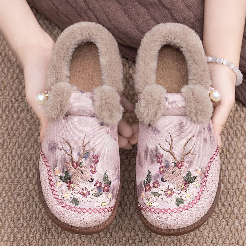 Pantoufles rétro à broderie cerf grande taille - Rose - UE41 (US7.5) - image 7
