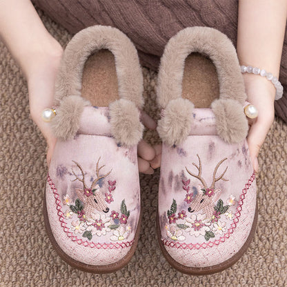 Pantoufles rétro à broderie cerf grande taille - Rose - UE41 (US7.5) - image 7