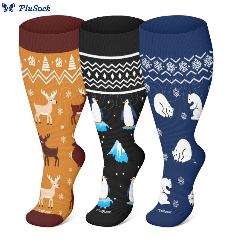 Chaussettes de compression grand format pour l'hiver, pingouins et ours polaires (3 paires) - image 0