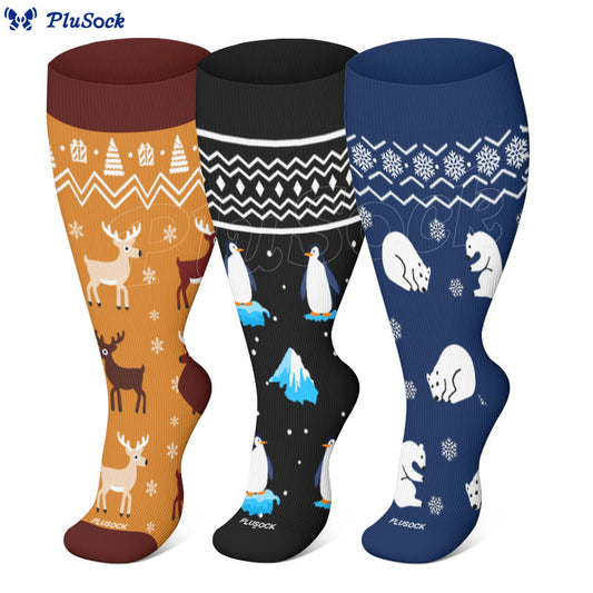 Chaussettes de compression grand format pour l'hiver, pingouins et ours polaires (3 paires) - image 0