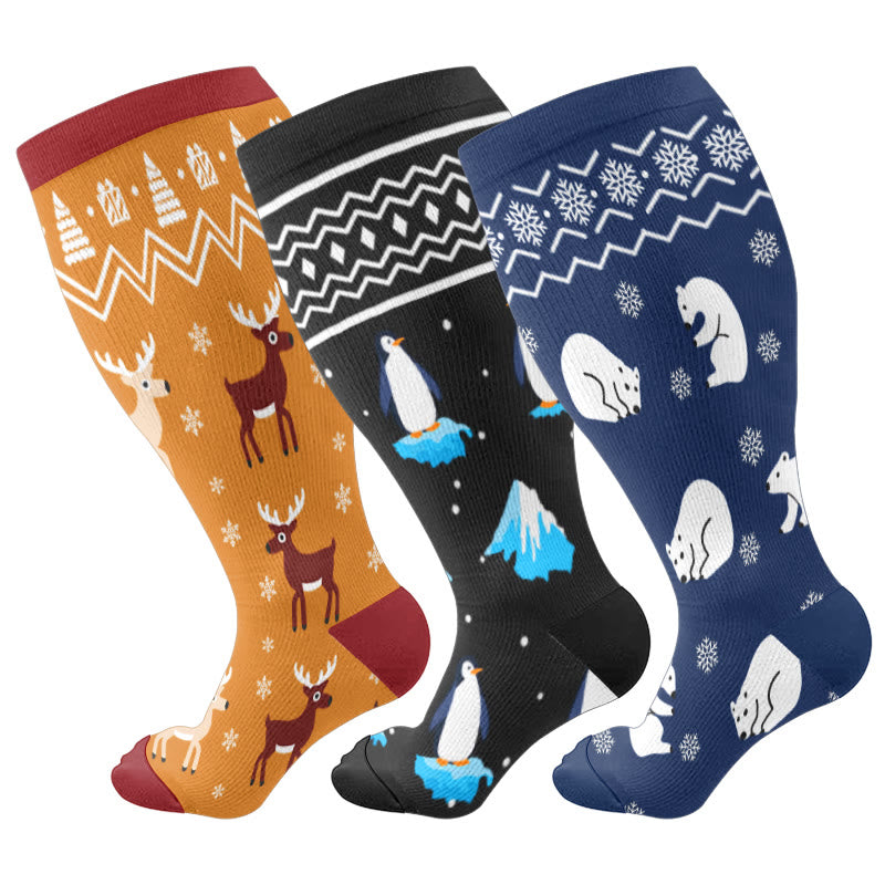 Chaussettes de compression grand format pour l'hiver, pingouins et ours polaires (3 paires) - Multicolore - 4XL - image 1
