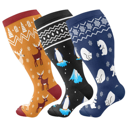 Chaussettes de compression grand format pour l'hiver, pingouins et ours polaires (3 paires) - Multicolore - 4XL - image 1