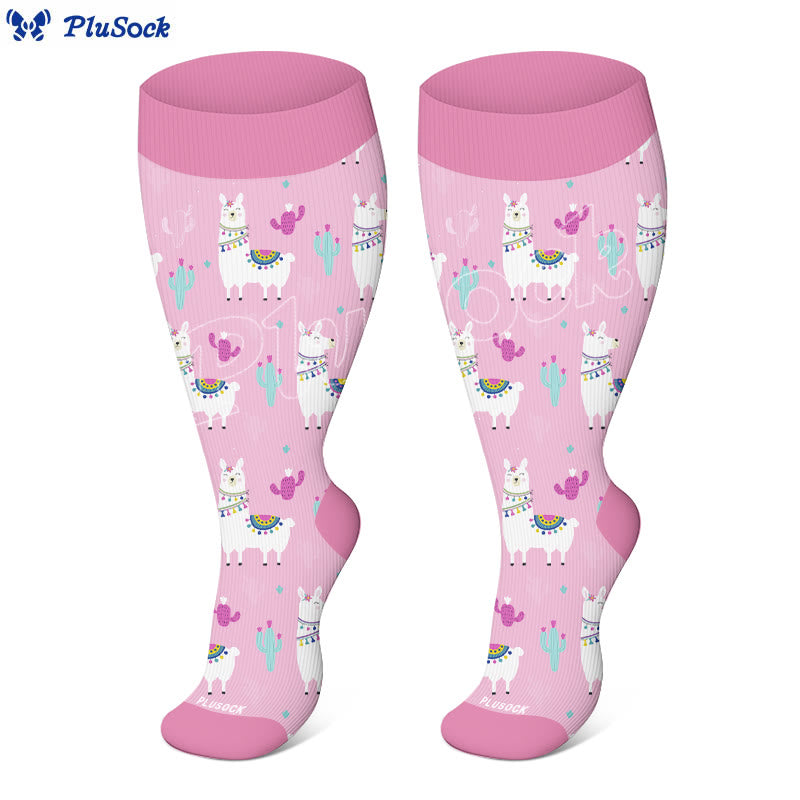 Chaussettes de compression grandes tailles à motifs alpaga, flamants roses et lapins (3 paires) - image 4