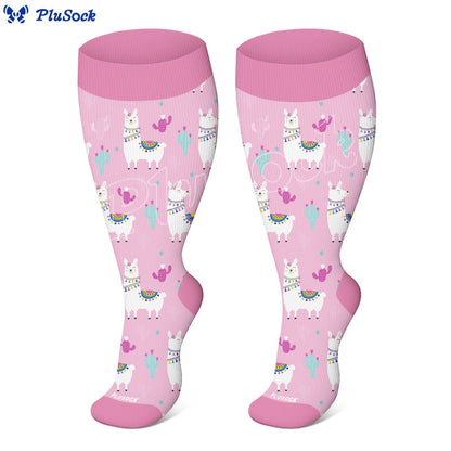 Chaussettes de compression grandes tailles à motifs alpaga, flamants roses et lapins (3 paires) - image 4