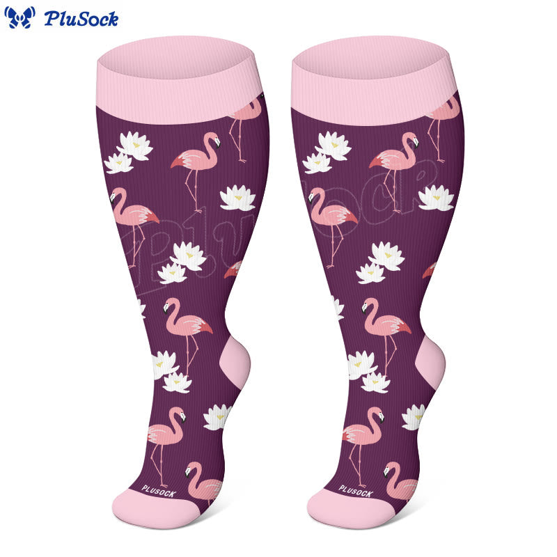 Chaussettes de compression grandes tailles à motifs alpaga, flamants roses et lapins (3 paires) - image 3
