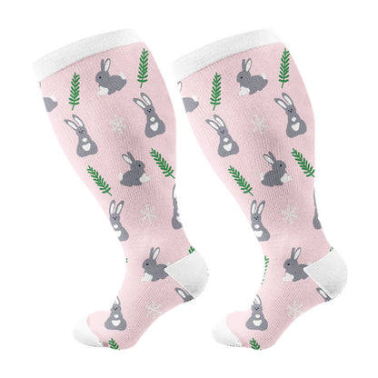 Chaussettes de compression grandes tailles à motifs alpaga, flamants roses et lapins (3 paires) - Rose clair (1 paire) - 4XL - image 7