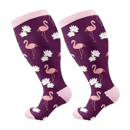 Chaussettes de compression grandes tailles à motifs alpaga, flamants roses et lapins (3 paires) - Violet (1 paire) - 4XL - image 6