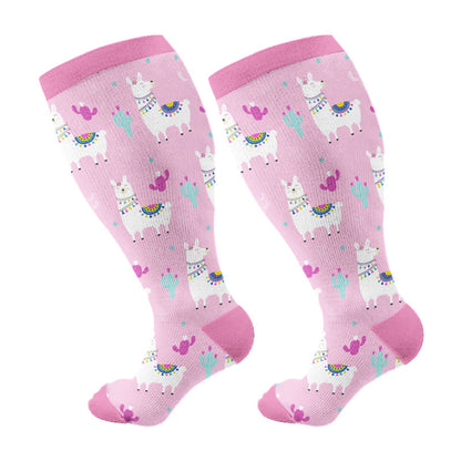 Chaussettes de compression grandes tailles à motifs alpaga, flamants roses et lapins (3 paires) - Rose (1 paire) - 4XL - image 5