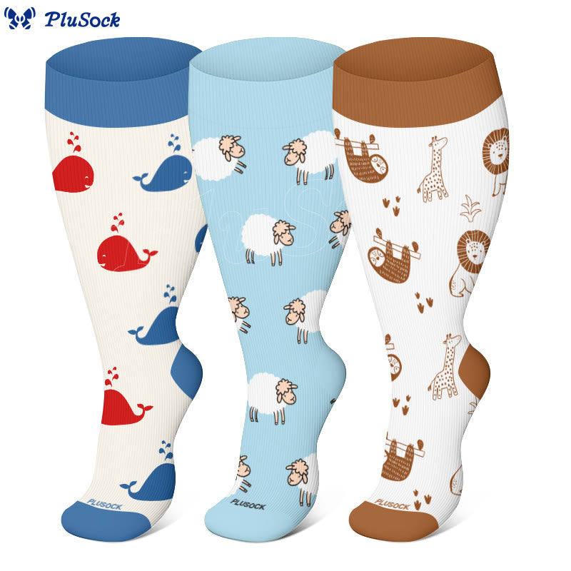Chaussettes de compression grandes tailles, collection animaux mignons (3 paires) - image 0