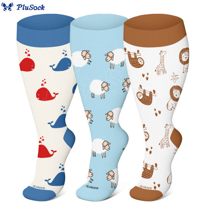 Chaussettes de compression grandes tailles, collection animaux mignons (3 paires) - image 0