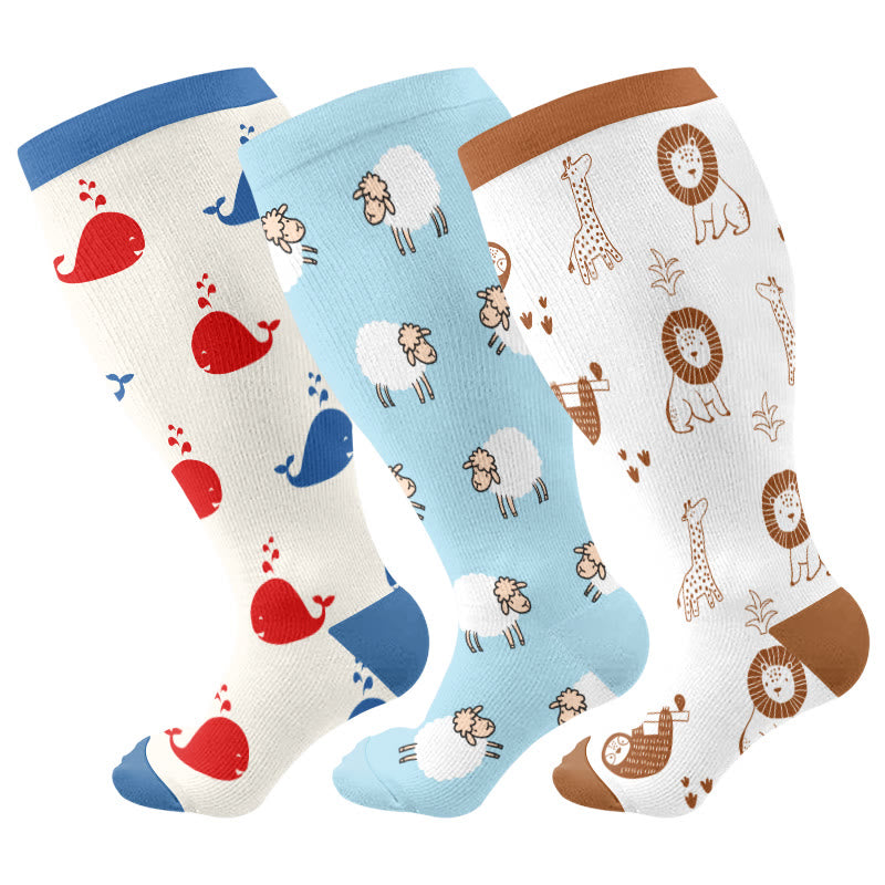 Chaussettes de compression grandes tailles, collection animaux mignons (3 paires) - Multicolore - 4XL - image 1
