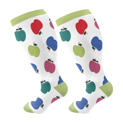 Chaussettes de compression grandes tailles à motifs pommes, bananes et tomates (3 paires) - Vert (1 paire) - 4XL - image 3