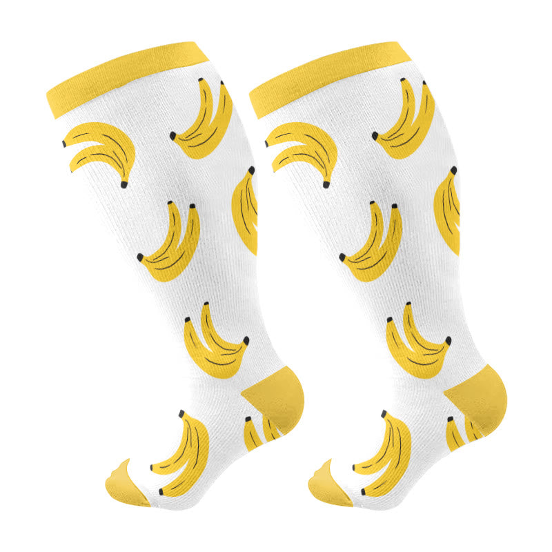 Chaussettes de compression grandes tailles à motifs pommes, bananes et tomates (3 paires) - Jaune (1 paire) - 4XL - image 2