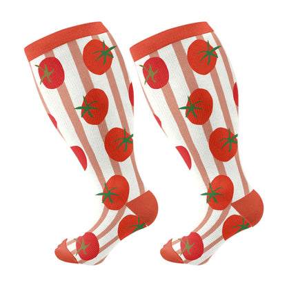 Chaussettes de compression grandes tailles à motifs pommes, bananes et tomates (3 paires) - Rouge (1 paire) - 4XL - image 4