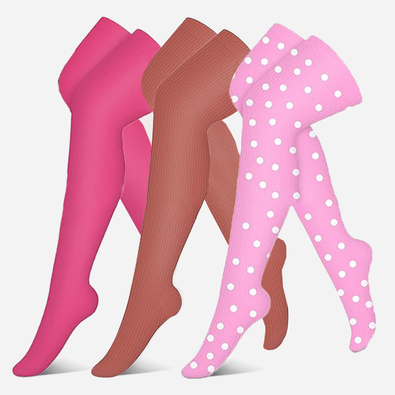 Chaussettes de compression montantes à pois roses (3 paires) - Multicolore - S/M - image 0