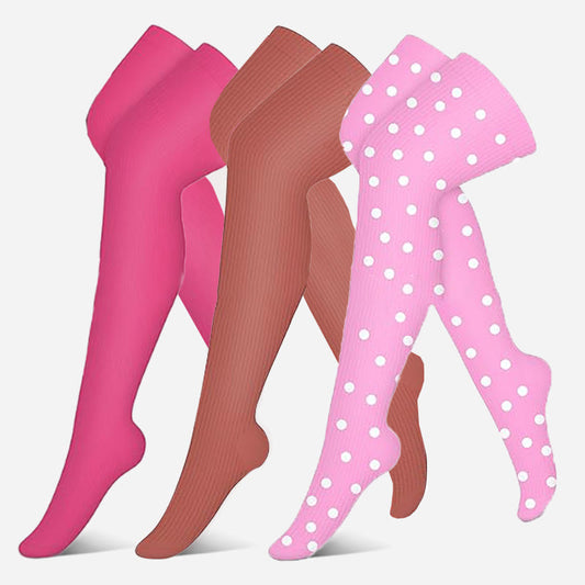 Chaussettes de compression montantes à pois roses (3 paires) - Multicolore - S/M - image 0