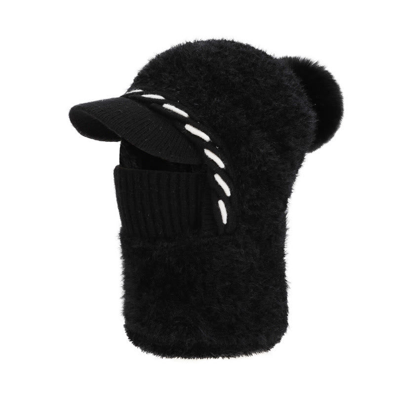 Bonnet trappeur en polaire chaude avec écharpe à capuche - Noir - One Size - image 13