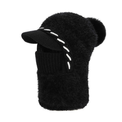 Bonnet trappeur en polaire chaude avec écharpe à capuche - Noir - One Size - image 13