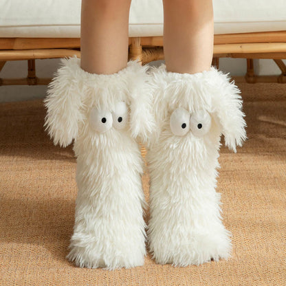 Chaussettes-chaussons d'intérieur grandes tailles à motif monstre duveteux - Blanc - EU36-42(US3-8.5) - image 10