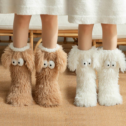 Chaussettes-chaussons d'intérieur grandes tailles à motif monstre duveteux - image 0