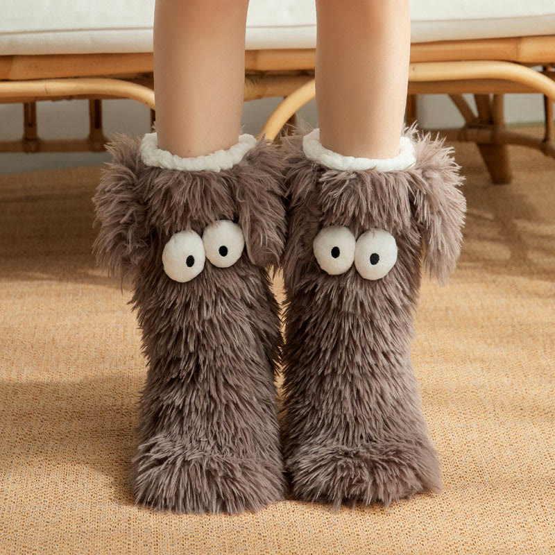 Chaussettes-chaussons d'intérieur grandes tailles à motif monstre duveteux - Gris - EU36-42(US3-8.5) - image 7