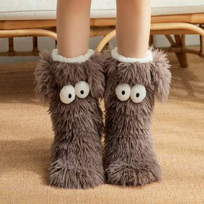 Chaussettes-chaussons d'intérieur grandes tailles à motif monstre duveteux - Gris - EU36-42(US3-8.5) - image 7