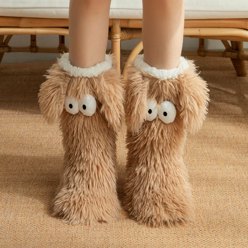 Chaussettes-chaussons d'intérieur grandes tailles à motif monstre duveteux - Café - EU36-42(US3-8.5) - image 5