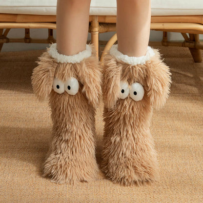 Chaussettes-chaussons d'intérieur grandes tailles à motif monstre duveteux - Café - EU36-42(US3-8.5) - image 5