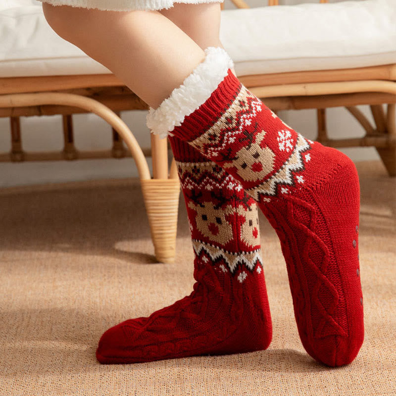 Chaussettes-chaussons de Noël grandes tailles avec rennes et Père Noël - image 2