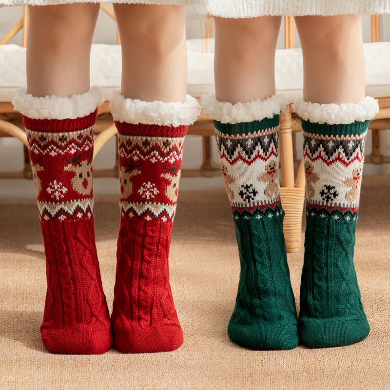 Chaussettes-chaussons de Noël grandes tailles avec rennes et Père Noël - image 0