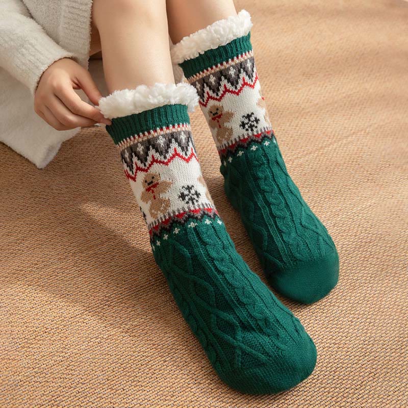 Chaussettes-chaussons de Noël grandes tailles avec rennes et Père Noël - Vert - EU36-42(US3-8.5) - image 7